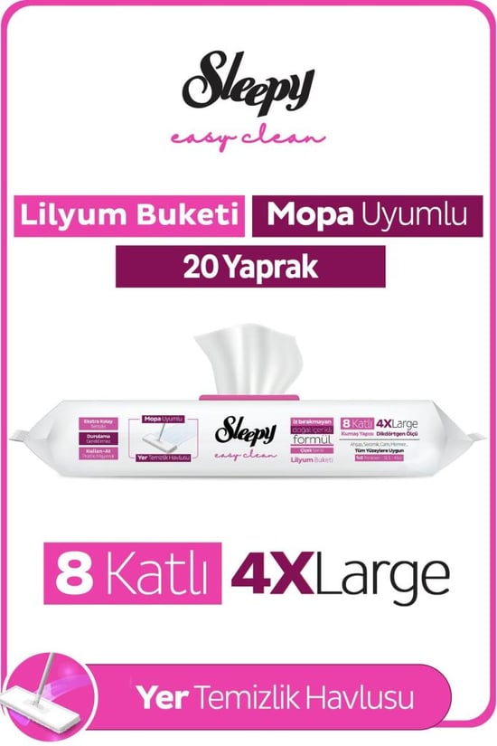 Sleepy Easy Clean Lilyum Buketi Mopa Uyumlu Yer Temizlik Havlusu&mendili 20 Yaprak