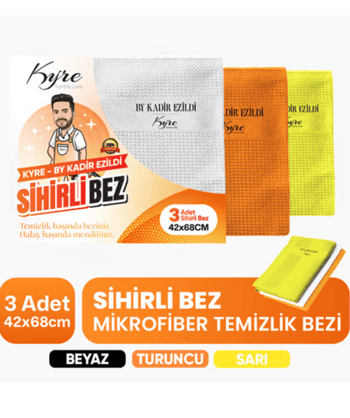 Kyre Sihirli Bez 3 Adet | Mikrofiber Kumaş | Üstün Parlaklık & Temizlik