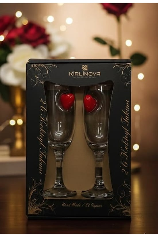 Kirlinova Kırmızı Dikey Kalp Kokteyl Kadehi 2 Li - (kahve Yanı Su/kokteyl Bardak) 190 Ml