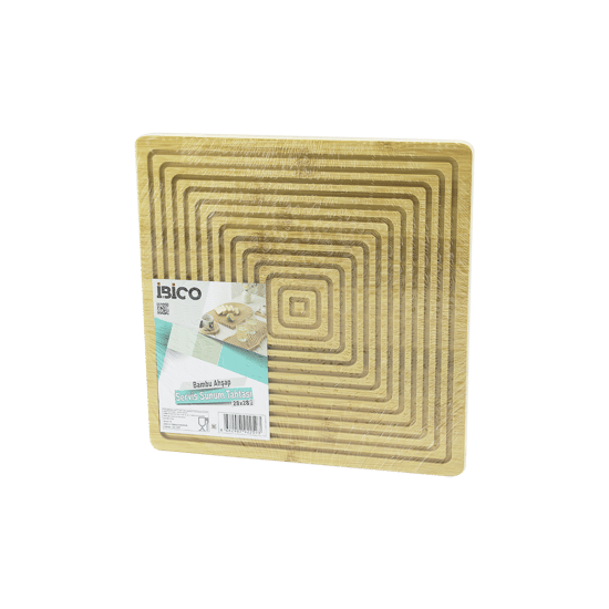 İ22-259 ( Kare ) ( Çift Taraflı = Düz & Kanallı ) ( Ahşap Bambu ) Servis Sunum Tepsi & Tahtası ( 28x28cm )