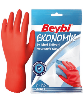 Beybi Ekonomik Ev İşleri ve Bulaşık Eldiveni 7-7,5 Beden Kırmızı