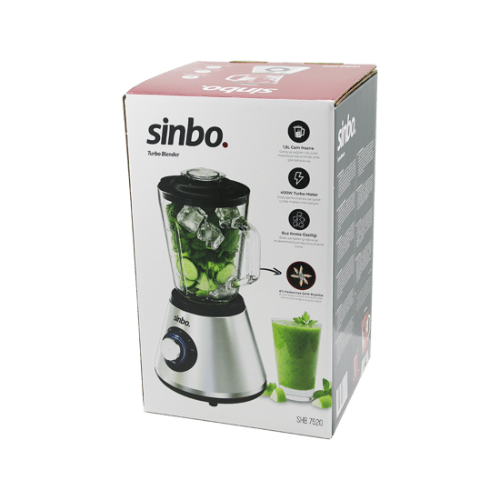 Sinbo Shb-7520 (turbo) Doğrayıcı Blender (buz Kırıcı) (6lı Bıçak=paslanmaz Çelik & 1.5lt Cam Hazne) (2 Kademe Hız) (400w) (18000 Devir/dk) (hazne=1.6lt)