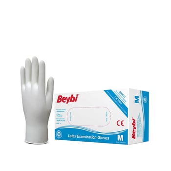 Beybi Pudralı Lateks Muayene Eldiveni M Beden Beyaz 100'lü