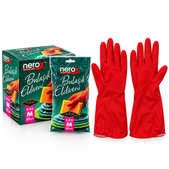 Nerox Nrx-885 ( M ) ( No-8-8.5 ) ( Plastik ) Temizlik & Bulaşık Eldiveni ( Doğal Pamuk Astarlı ) ( Yüksek Dirençli )