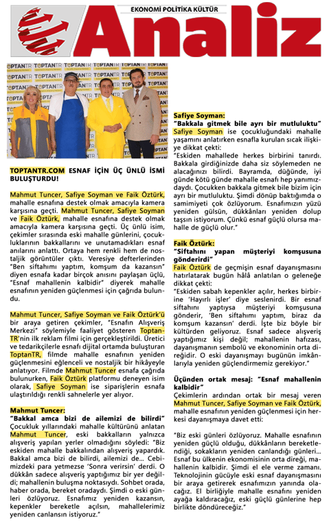 ToptanTR, Mahalle Esnafı İçin Mahmut Tuncer, Safiye Soyman ve Faik Öztürk’ü Buluşturdu