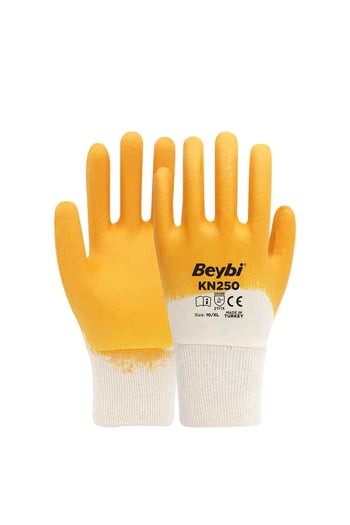 Beybi Kn250 Sarı Pamuk Nitril İş Eldiveni 10 Beden 12 Çift