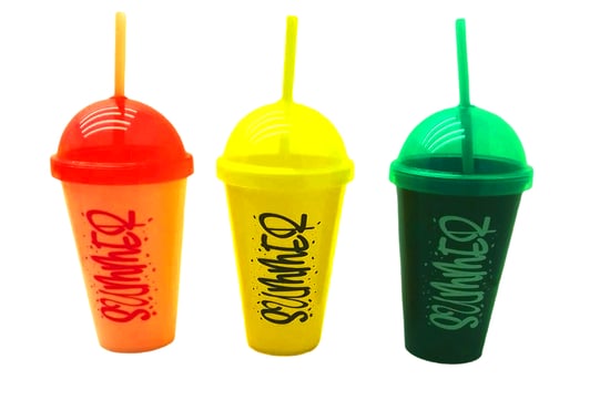 Qlux L-00850 Summer ( Pipetli ) ( Renkli Plastik ) Bardak ( Şeffaf Renkli Kapak ) ( 450ml )