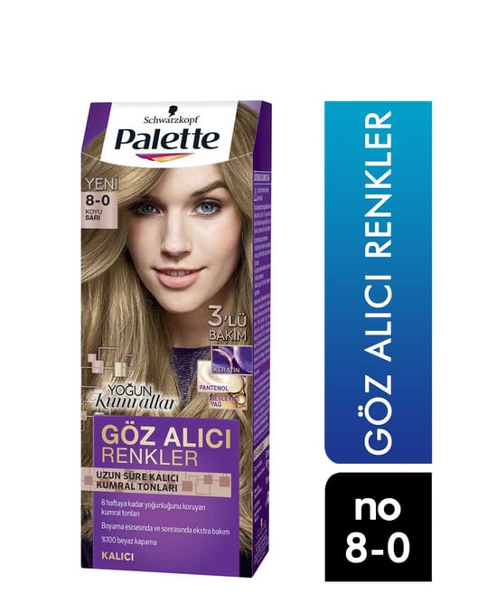 Palette Göz Alıcı Renkler Koyu Sarı 8-0 Tüp Krem Kadın Saç Boyası 50 Ml