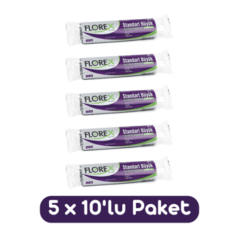 Florex Standart Büyük Boy Çöp Torbası 65x80 Cm 10'lu Rulo Siyah 5 Rulo (50 Adet)