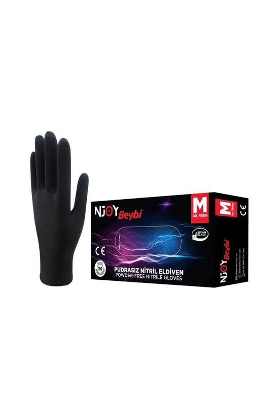 Beybi Pudrasız Nitril N-joy Eldiven M Beden Siyah 100'lü