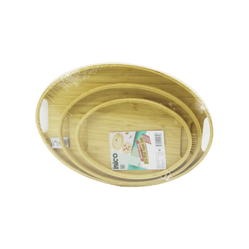 İ22-270 ( 3 Boy ) ( Oval ) ( Bambu Ahşap ) Tepsi Seti ( 20x29 & 26x36 & 31x45cm )