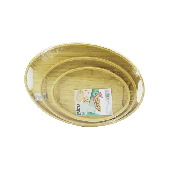 İ22-270 ( 3 Boy ) ( Oval ) ( Bambu Ahşap ) Tepsi Seti ( 20x29 & 26x36 & 31x45cm )