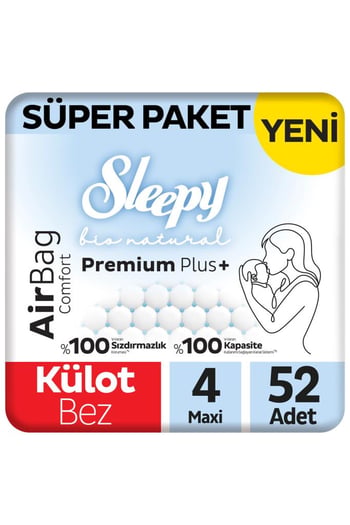 Sleepy Bio Natural Premium Plus Airbag Comfort Süper Paket Külot Bez 4 Numara Maxi 52 Adet