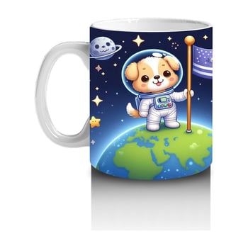 Çocuklara Sütü Sevdiren Dünyaya Bayrak Diken Astronot Köpek Desenli Kupa Bardak