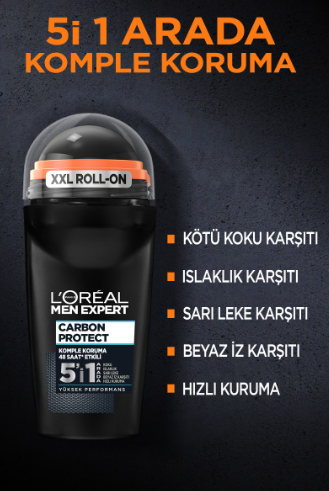 L'Oreal Paris Süper Carbon Protect Anti Perspirant 5'i 1 Arada Erkek Roll On 50..ml