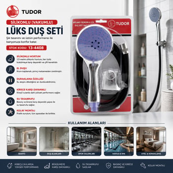 Tudor Tdr-253 Milano ( Vakumlu & Silikon ) Lüks Duş Seti (duş Başlık=mix) (silikon Hortum=1.5mt) (mafsal=3 Kademe)
