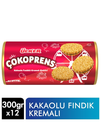 Ülker Çokoprens Sandviç Bisküvi 300 Gr X 12'li Koli Kakaolu Fındık Kremalı