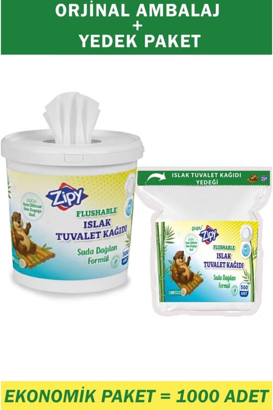Flushable Yedek Ürün ile Bilrlikte Islak Tuvalet Kağıdı Kovalı 1000 Adet'li