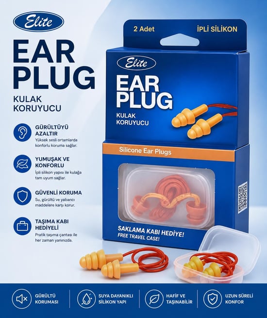 Elite İpli Silikon Kulak Koruyucu