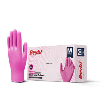 Pudrasız Pembe Nitril Eldiven - 100'lük Kutu Xsmall / En Küçük Boy