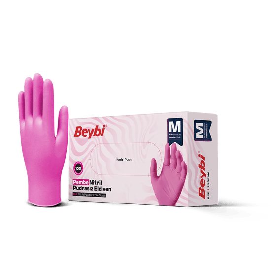 Pudrasız Pembe Nitril Eldiven - 100'lük Kutu Xsmall / En Küçük Boy