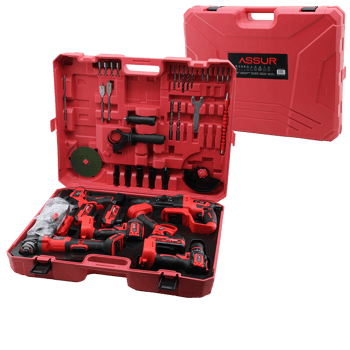 Assur Asr-1268 (6pcs) (usta Elektrikli Alet Seti) (şarjlı=21v) ( Spral Taşlama & Hilti & Bağ Makası & Somun Sökme & Darbeli Vidalama & Budama Testere ) Plastik Çantal