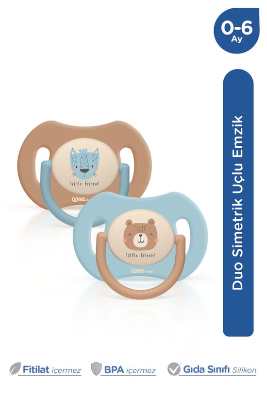 Wee Baby Duo Simetrik Uçlu Emzik 0-6 Ay(mavi - Kahve)