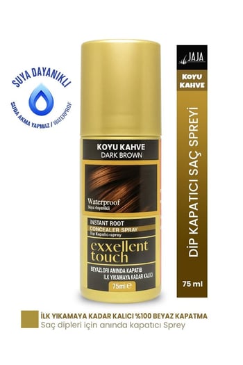 Jaja Exxellent Touch Suya Dayanıklı Beyaz Dip Kapatıcı Topik Sprey 75 Ml Koyu Kahve