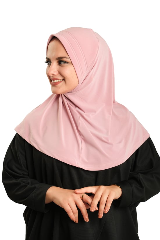 Hürrem Bone Pudra Pratik Hazır Geçmeli Tesettür Eşarp Sandy Kumaş Sade 1600_06