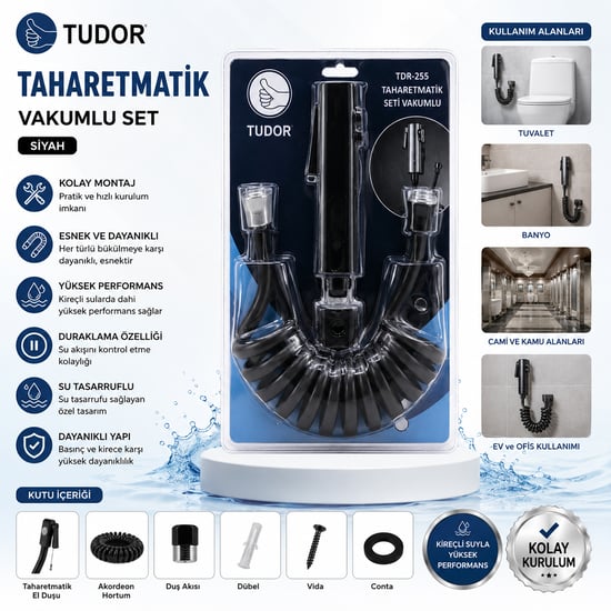 Tudor Tdr-255 ( Siyah ) Taharatmatik Seti ( Taharatmetik El Duşu- Hortum - Mafsal ) ( Vakumlu Set )