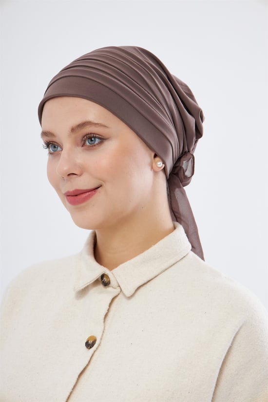 Hürrem Bone Vizon Pratik Hazır Geçmeli Tesettür Bone Sandy Kumaş Pileli Nervürlü Güllü 1806_10