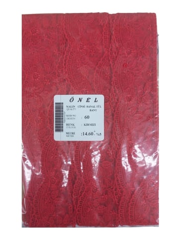 Dantel Polyester Sanal Tül Bant Kırmızı 14,60 Metre En 6 Cm On-60-k