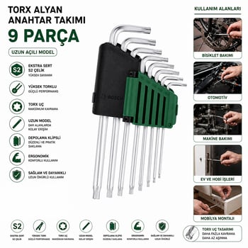 Bosch-1 600 A02 Z9c ( 429 ) ( 9pcs ) ( Krom ) ( Uzun & Yıldız ) Alyan ( Allen ) Anahtar Takımı