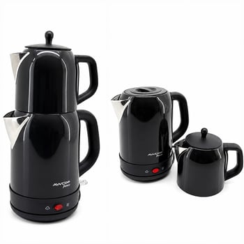 Awox Fresco ( Siyah ) ( 2in1= Çaycı & Kettle ) ( Çelik ) Elektrikli Çay Makinası ( 1.7lt & 1.2lt ) ( Çay Süzgeçli ) ( 360° Dönebilir ) ( 2200w )