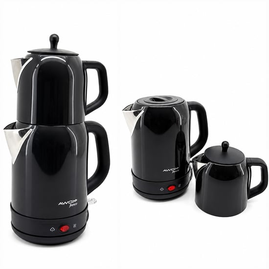 Awox Fresco ( Siyah ) ( 2in1= Çaycı & Kettle ) ( Çelik ) Elektrikli Çay Makinası ( 1.7lt & 1.2lt ) ( Çay Süzgeçli ) ( 360° Dönebilir ) ( 2200w )