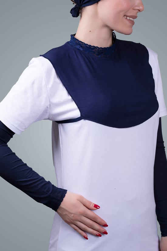 Hürrem Bone Lacivert Tesettür Boyunluk Viskon Kumaş Yaka Dantelli 1004_02