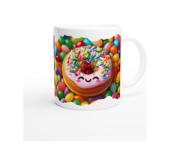 Gülen Donut ve Renkli Şekerler Temalı Çocuklara Özel Baskılı Kupa Bardak Renkli