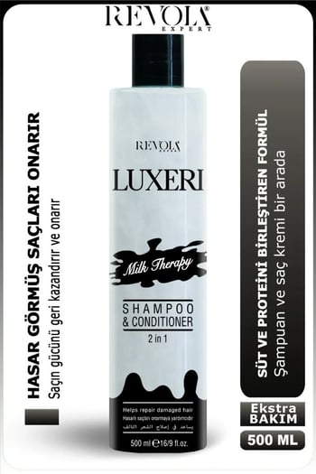 Revola Luxeri 2'si 1 Arada Şampuan ve Kondisyoner Yıpranmış Saçlar için Onarıcı 500 Ml Milk Therapy