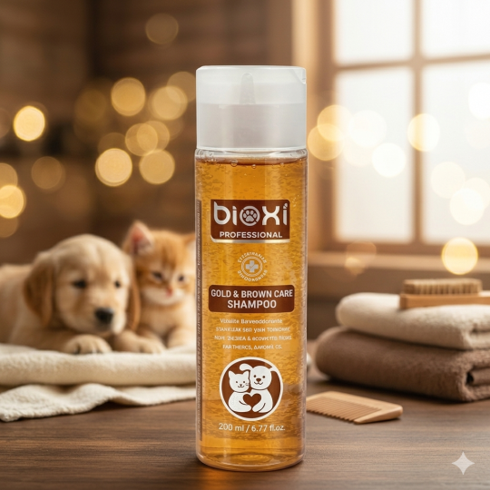 Bioxi® Gold & Brown Care Shampoo – Altın ve Kahverengi Tüylü Kedi ve Köpekler için Bakım Şampuanı