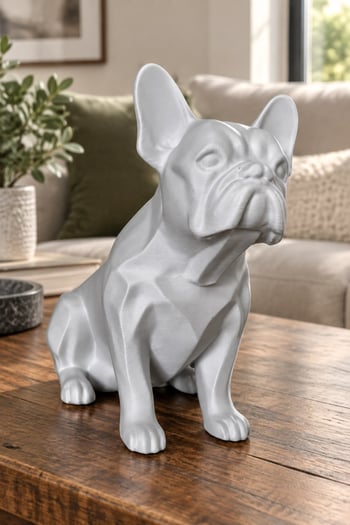 Fransız Bulldog Figürlü Dekoratif Biblo - 19cm Gümüş