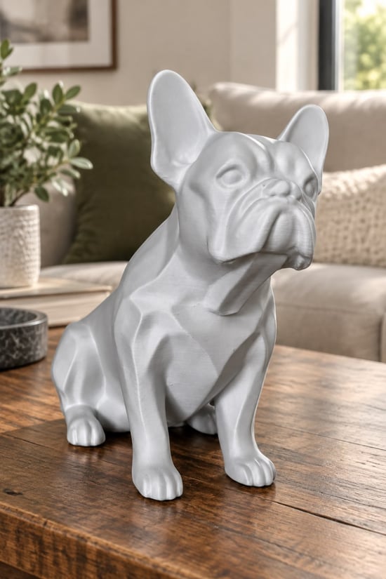 Fransız Bulldog Figürlü Dekoratif Biblo - 19cm Gümüş