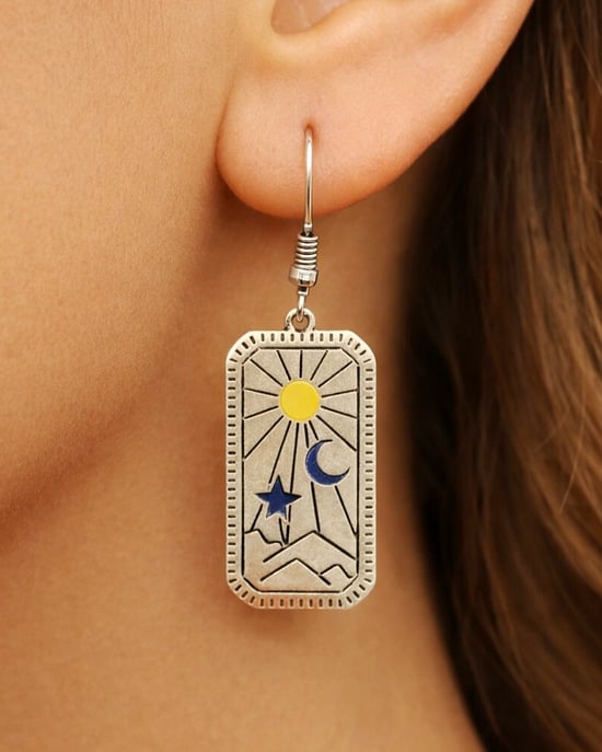 Gece-Gündüz Şekilli Kadın Küpe Çift Adet Gümüş Kaplama El Yapımı Küpe