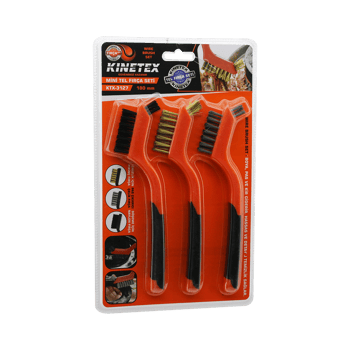 Kinetex Ktx-3127 (3pcs) Mini Tel Fırça Seti (prinç F.=temizlik) (çelik F.=pas Çıkarıcı) (naylon F.=döşeme) (çift Yön) (180mm)