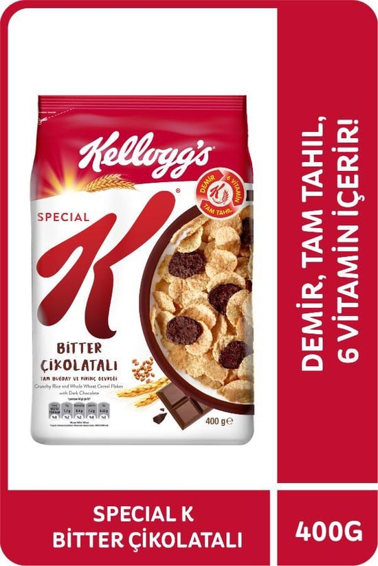 Kellogg's Special K Bitter Çikolatalı Kahvaltılık Tam Buğday ve Pirinç Gevreği 400 Gr,tam Tahıllı