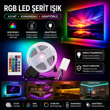 İnura Global Winnboss Led Strip Wn-1161 ( 4.5mt ) ( Kumandalı & Adaptörlü ) ( Rgb Renkli ) Şerit Led ( Smd=2835 ) ( 54leds/m )
