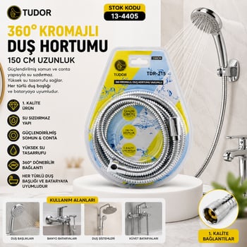 Tudor Tdr-215 ( 360° & Metal ) Duş Hortumu ( 150cm ) ( Vakumlu Ambalaj
