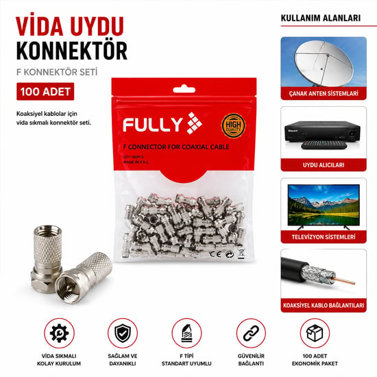 Fully E-320a ( Ef ) ( Vida ) ( 100pcs ) Uydu Konnektör