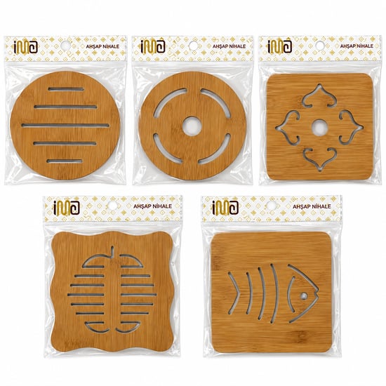 İm@-1526 ( Kare=16.4x16.4cm & Yuvarlak:16.4cm ) ( Mix Desen ) ( Bambu & Ahşap ) Nihale