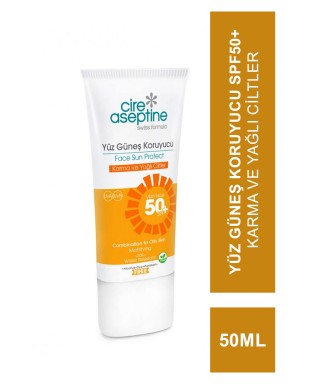 Cire Aseptıne Yüz Güneş Koruyucu 50+spf Çok Yüksek Karma ve Yağlı Ciltler için Nemlendirici 50ml