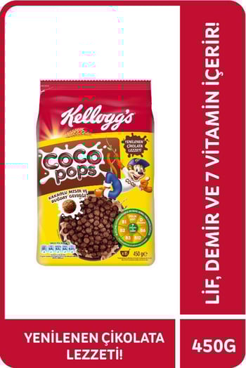Kellogg's Coco Pops Çikolatalı Buğday ve Mısır Gevreği 450 Gr, Lif,demir ve 6 Vitamin İçerir